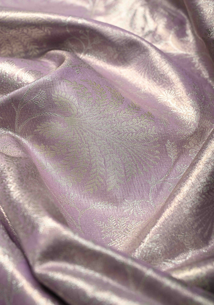 Dusty Amethyst Kanjivaram Tissue Semi Silk Saree with Brocade Jaal and Contrast Zari Border