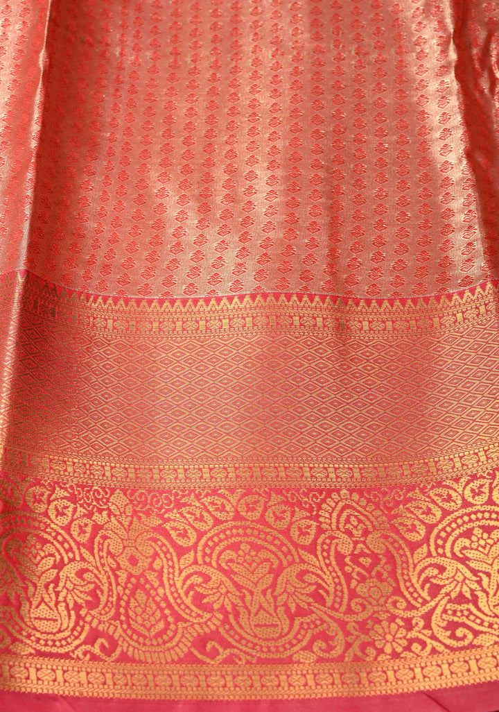 Turquoise Kanjivaram Tissue Semi Silk Saree with Meenakari Brocade and Contrast Zari Border