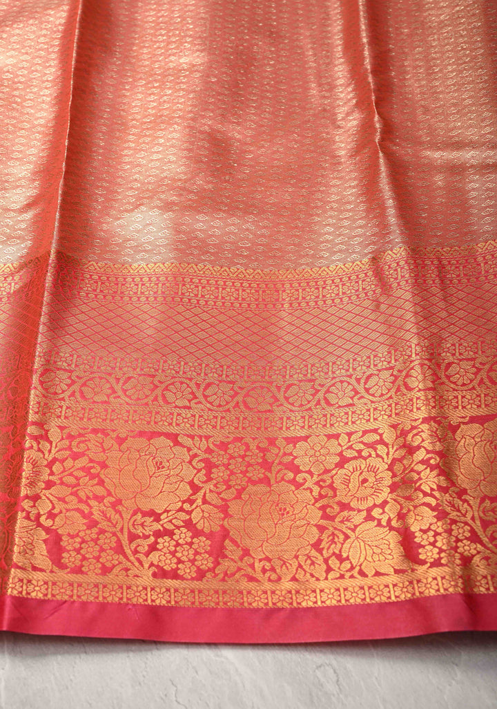 Yellow Kanjivaram Tissue Semi Silk Saree with Meenakari Paisley Brocade Jaal and Contrast Zari Border