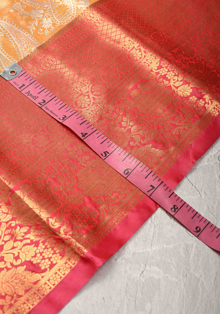 Yellow Kanjivaram Tissue Semi Silk Saree with Meenakari Paisley Brocade Jaal and Contrast Zari Border