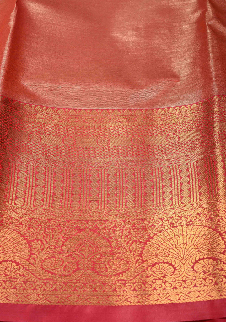 Light Sea Green  Kanjivaram Tissue Semi Silk Saree with Meenakari Brocade and Contrast Zari Border