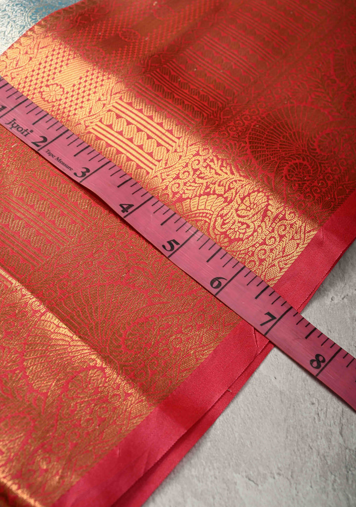 Light Sea Green  Kanjivaram Tissue Semi Silk Saree with Meenakari Brocade and Contrast Zari Border