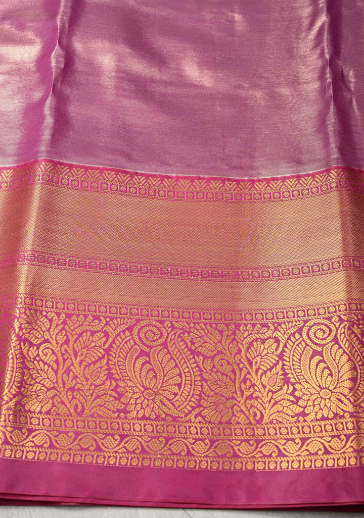 Purple Kanjivaram Tissue Semi Silk Saree with Brocade Jaal and Contrast Zari Border