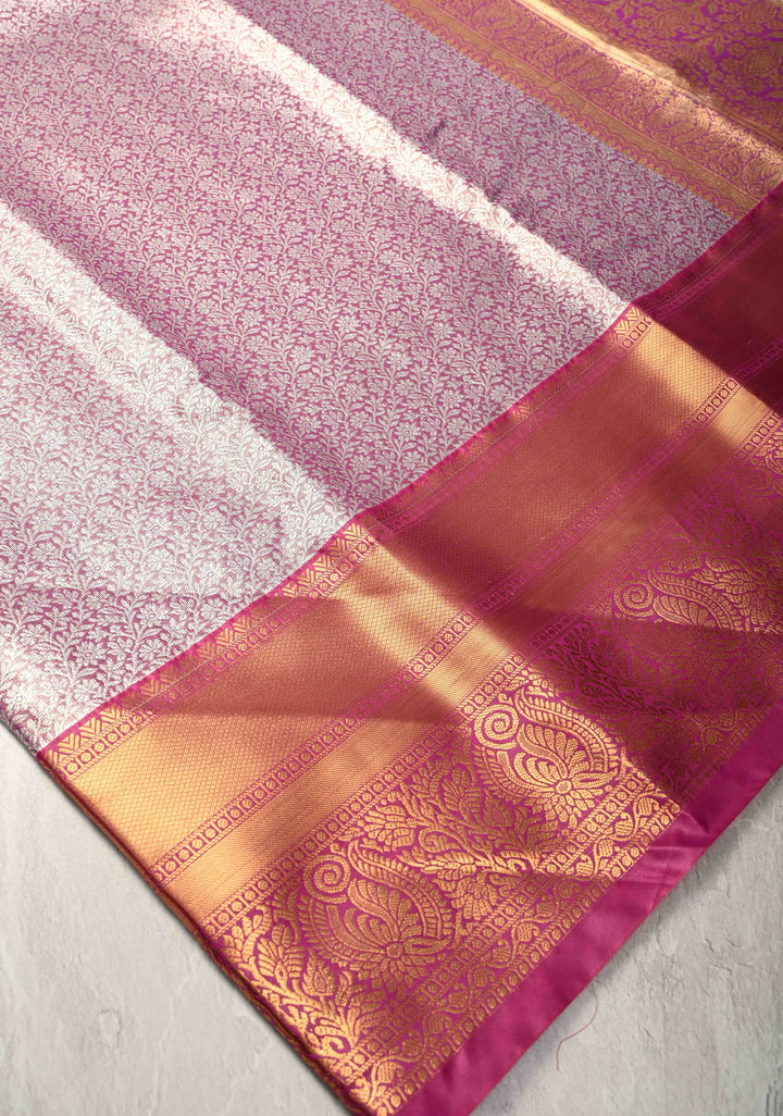 Purple Kanjivaram Tissue Semi Silk Saree with Brocade Jaal and Contrast Zari Border