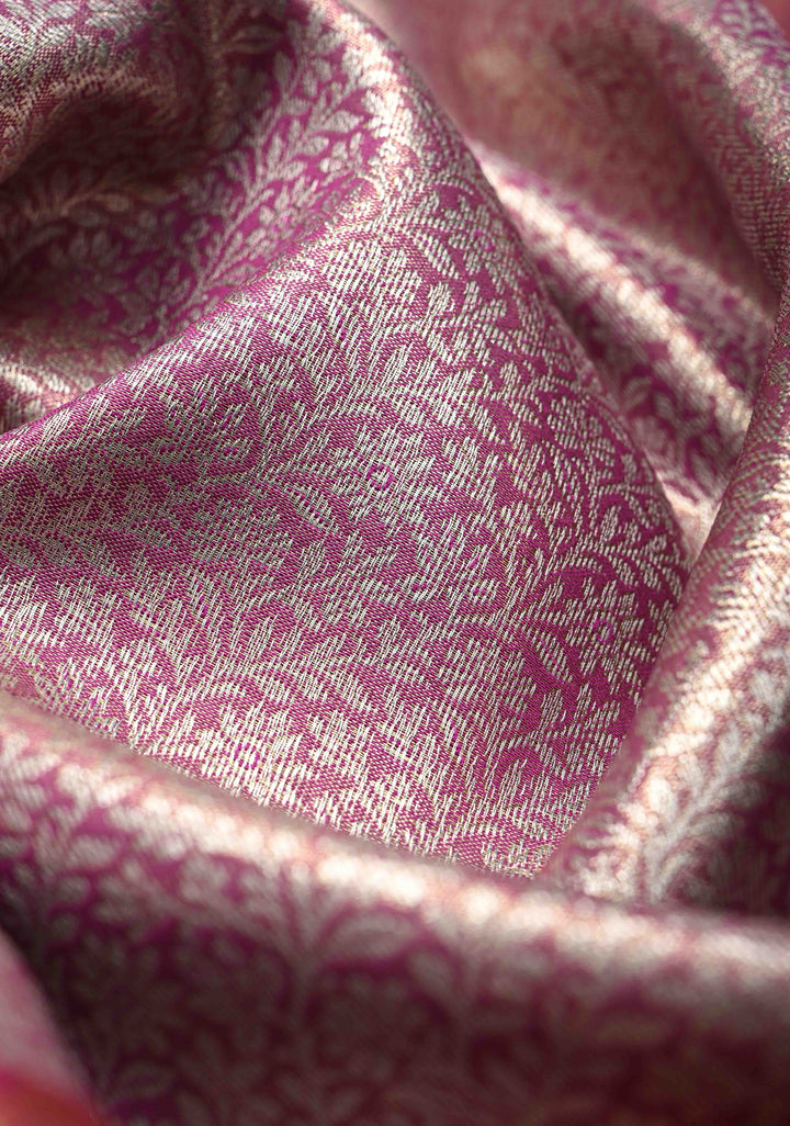 Purple Kanjivaram Tissue Semi Silk Saree with Brocade Jaal and Contrast Zari Border