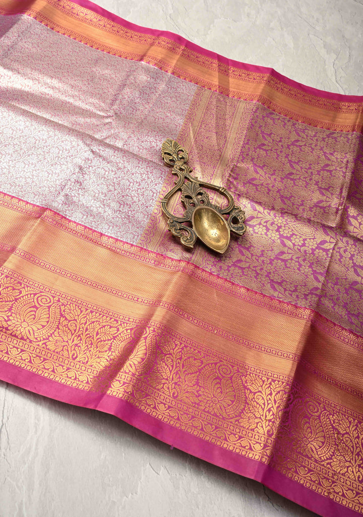 Purple Kanjivaram Tissue Semi Silk Saree with Brocade Jaal and Contrast Zari Border