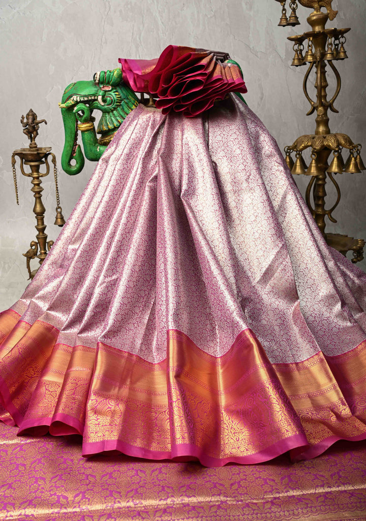 Purple Kanjivaram Tissue Semi Silk Saree with Brocade Jaal and Contrast Zari Border