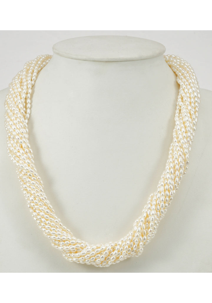 17 Strand Twisted White Rice Pearl Necklace and Earrings Set
