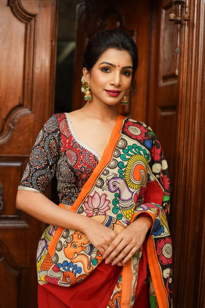 Black and Red Ajrakh Modal Silk Blouse with gota detailing  Mix and Match Blouse for saree, Made to Order