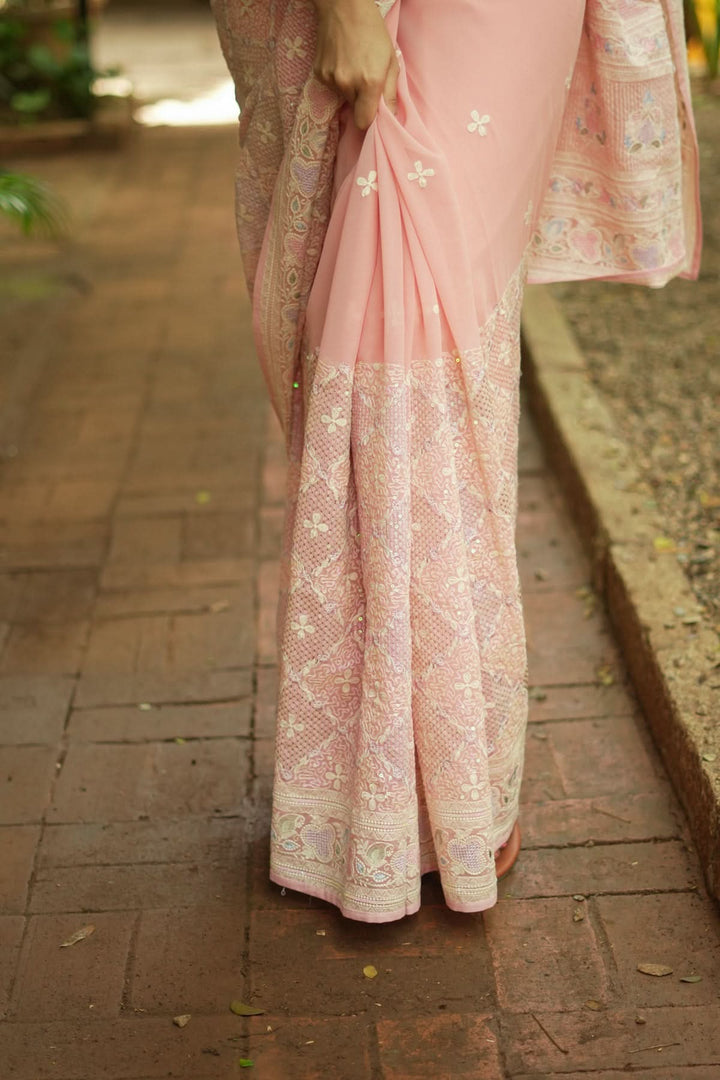 Beautiful Machine embroidery and Sequin on Dusty Pink Georgette