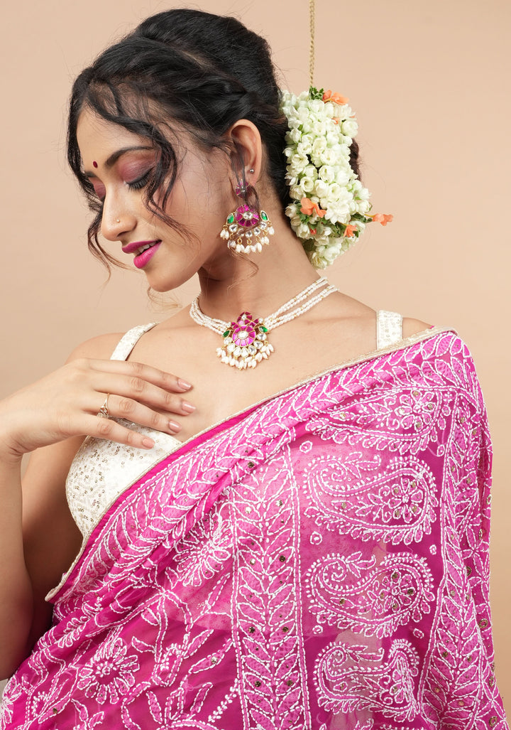 Ornate Jadau twin Peacock medium Length Haar and Matching Earrings | Shobitam Jewelry