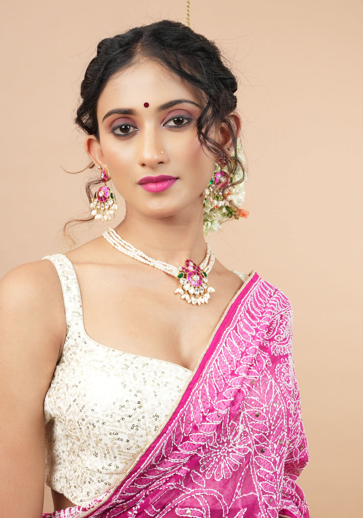 Ornate Jadau twin Peacock medium Length Haar and Matching Earrings | Shobitam Jewelry