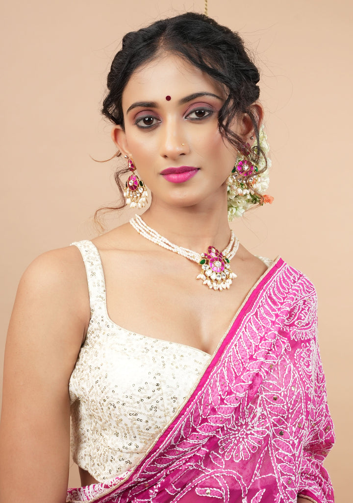 Ornate Jadau twin Peacock medium Length Haar and Matching Earrings | Shobitam Jewelry