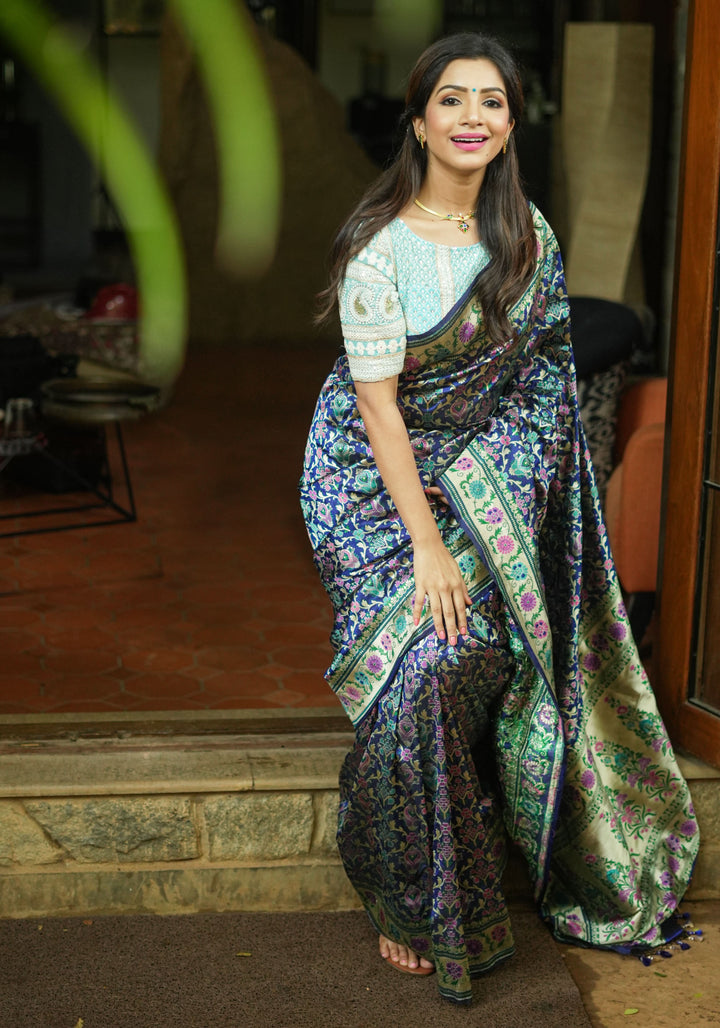 Exquisite Banarasi Patola Meenakari Katan Silk Saree in Blue with Intricate Pallu | SILK MARK CERTIFIED
