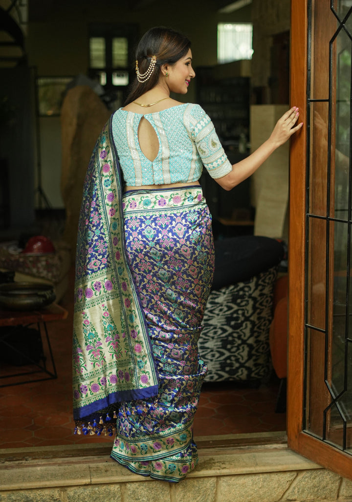 Exquisite Banarasi Patola Meenakari Katan Silk Saree in Blue with Intricate Pallu | SILK MARK CERTIFIED