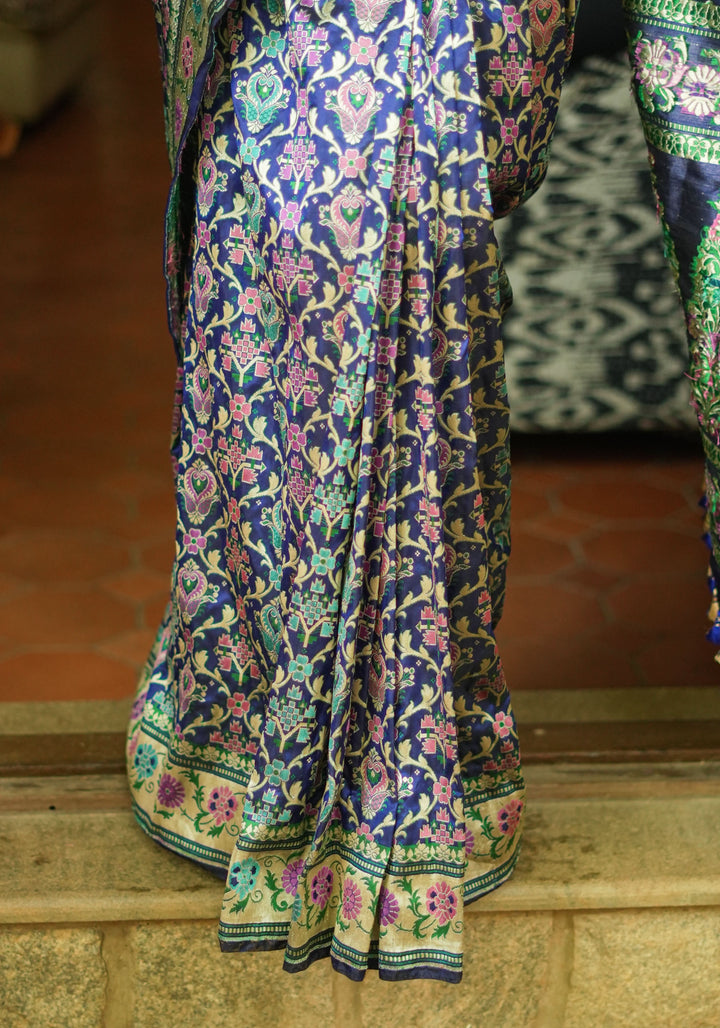 Exquisite Banarasi Patola Meenakari Katan Silk Saree in Blue with Intricate Pallu | SILK MARK CERTIFIED