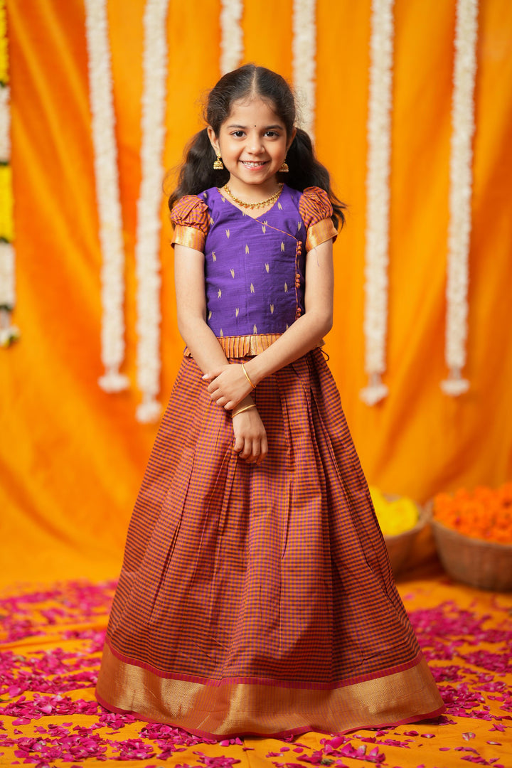 Mithila Purple & Rust Kids Lehenga Set Mini| Made To Order