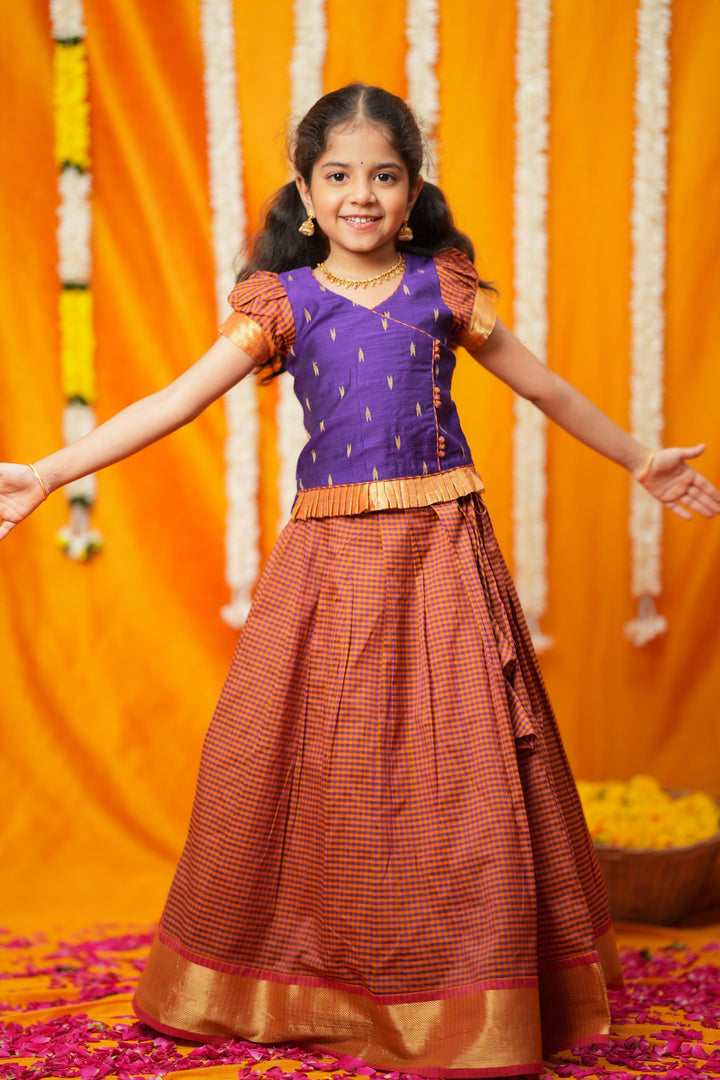 Mithila Purple & Rust Kids Lehenga Set Mini| Made To Order