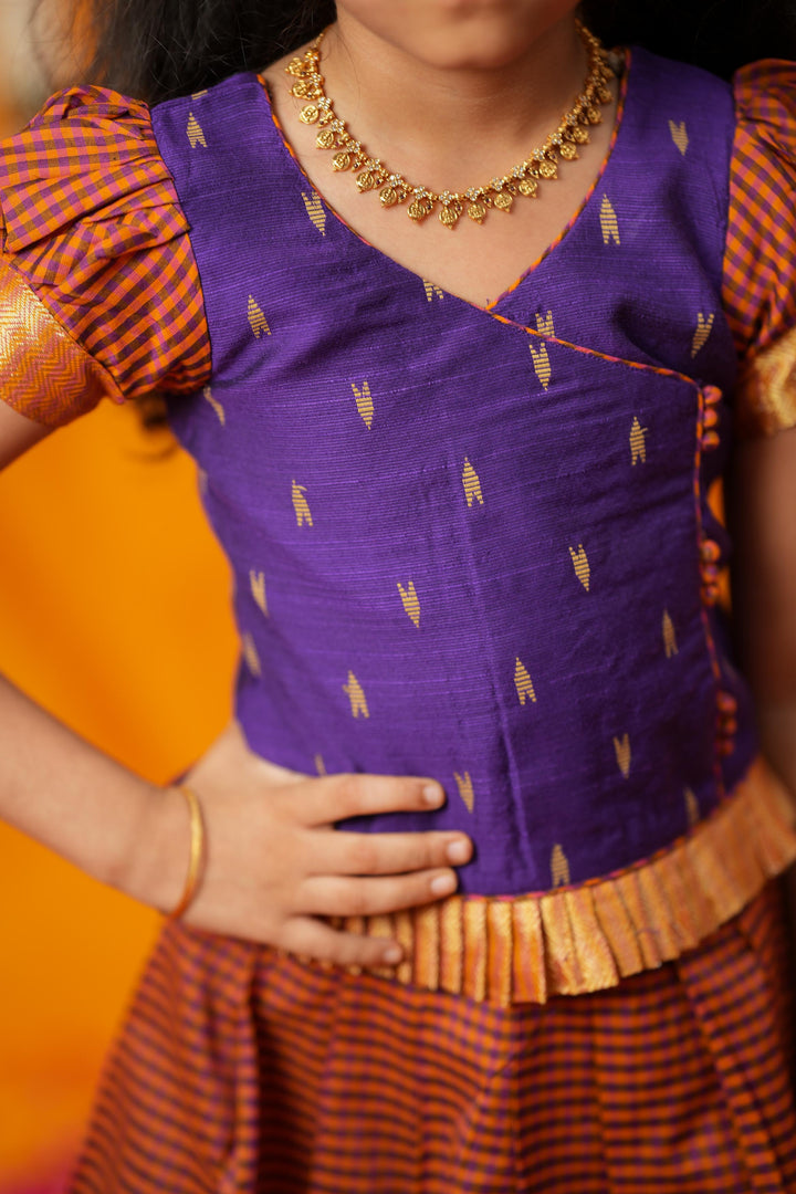 Mithila Purple & Rust Kids Lehenga Set Mini| Made To Order