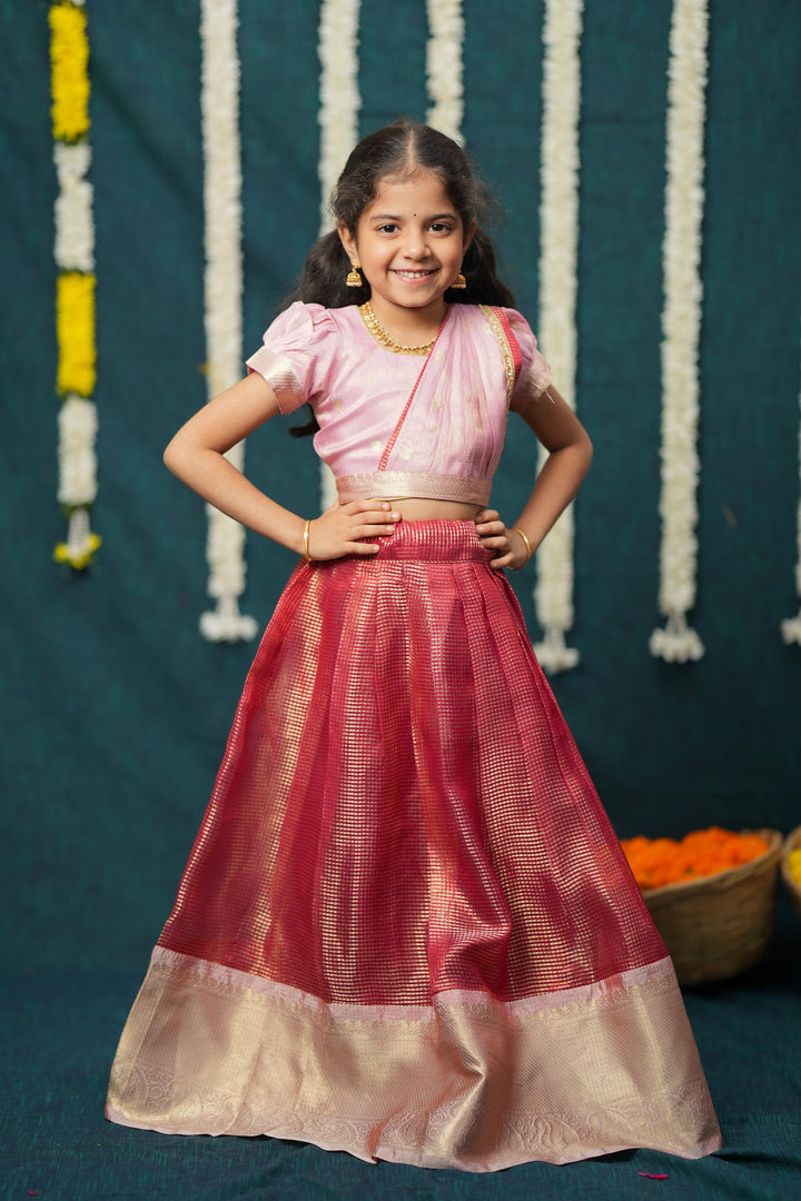 Disha Pink & Red Kids Lehenga Set Mini | Made To Order