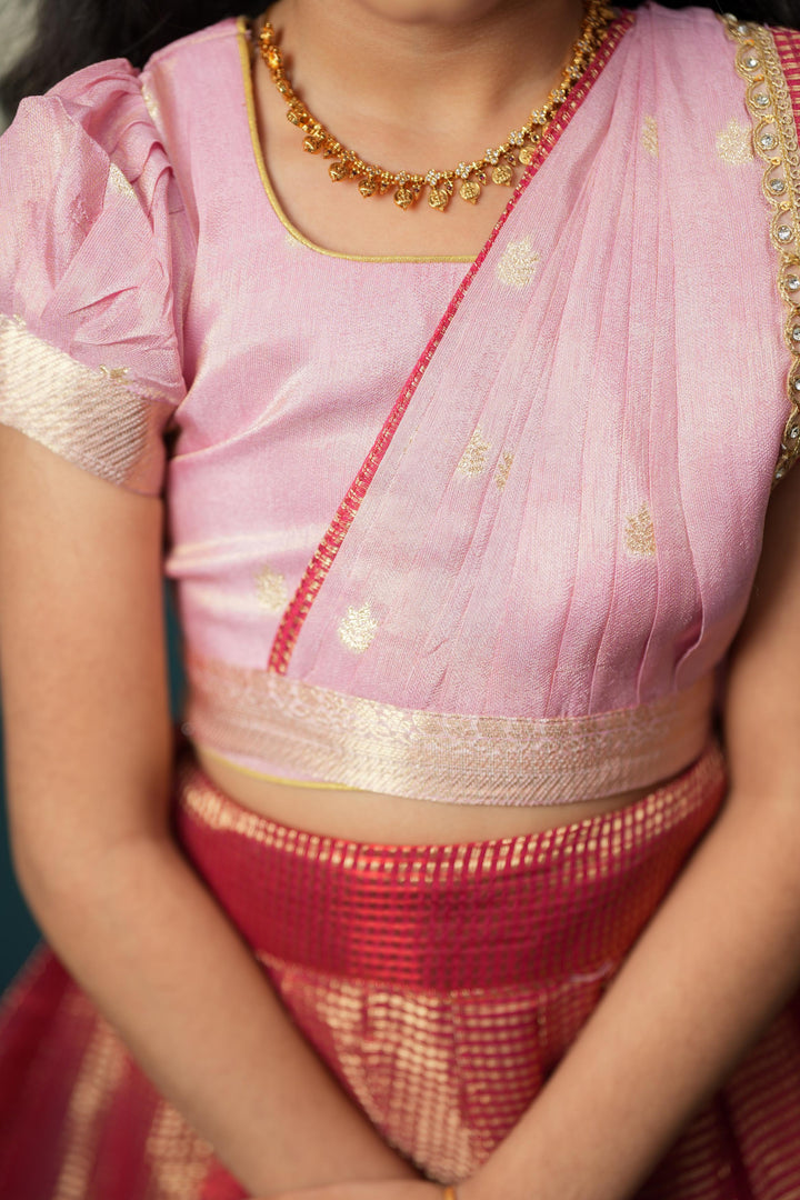 Disha Pink & Red Kids Lehenga Set Mini | Made To Order