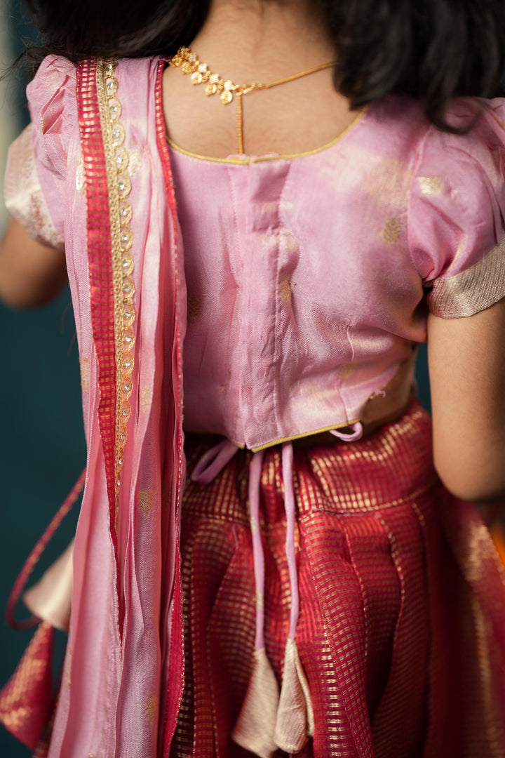 Disha Pink & Red Kids Lehenga Set Mini | Made To Order