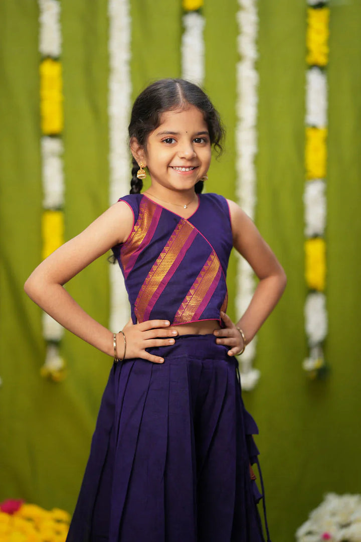 Cavery Violet Handlloom Top & Skirt Mini | Made To Order