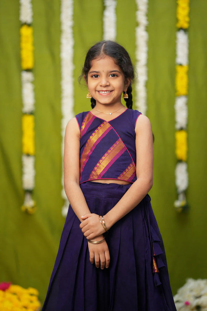 Cavery Violet Handlloom Top & Skirt Mini | Made To Order