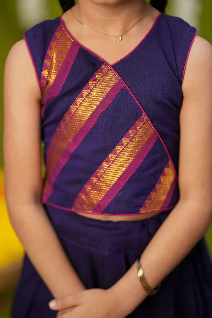 Cavery Violet Handlloom Top & Skirt Mini | Made To Order