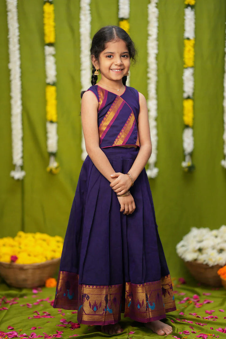 Cavery Violet Handlloom Top & Skirt Mini | Made To Order