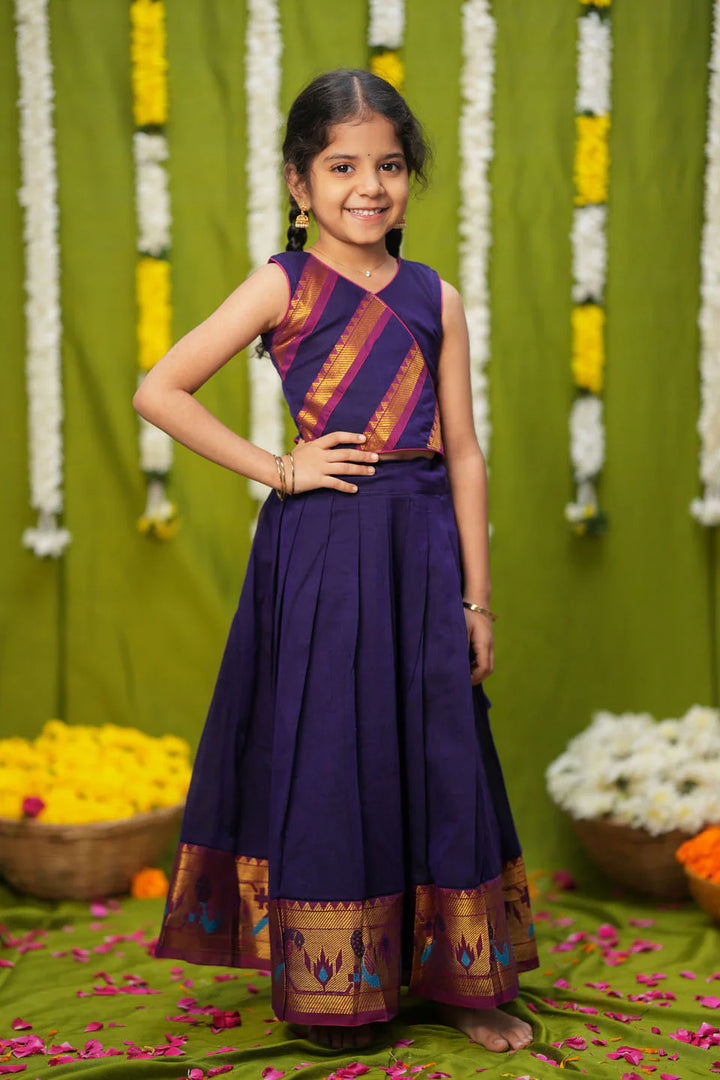 Cavery Violet Handlloom Top & Skirt Mini | Made To Order