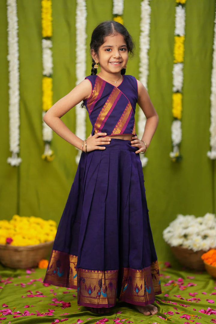 Cavery Violet Handlloom Top & Skirt Mini | Made To Order