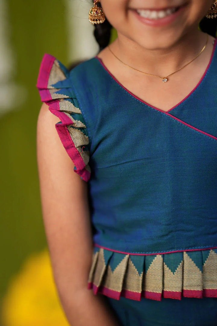 Gautami Teal Handlloom Top & Skirt Mini | Made To Order
