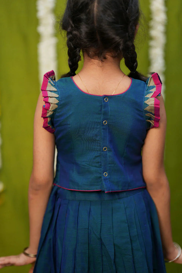 Gautami Teal Handlloom Top & Skirt Mini | Made To Order