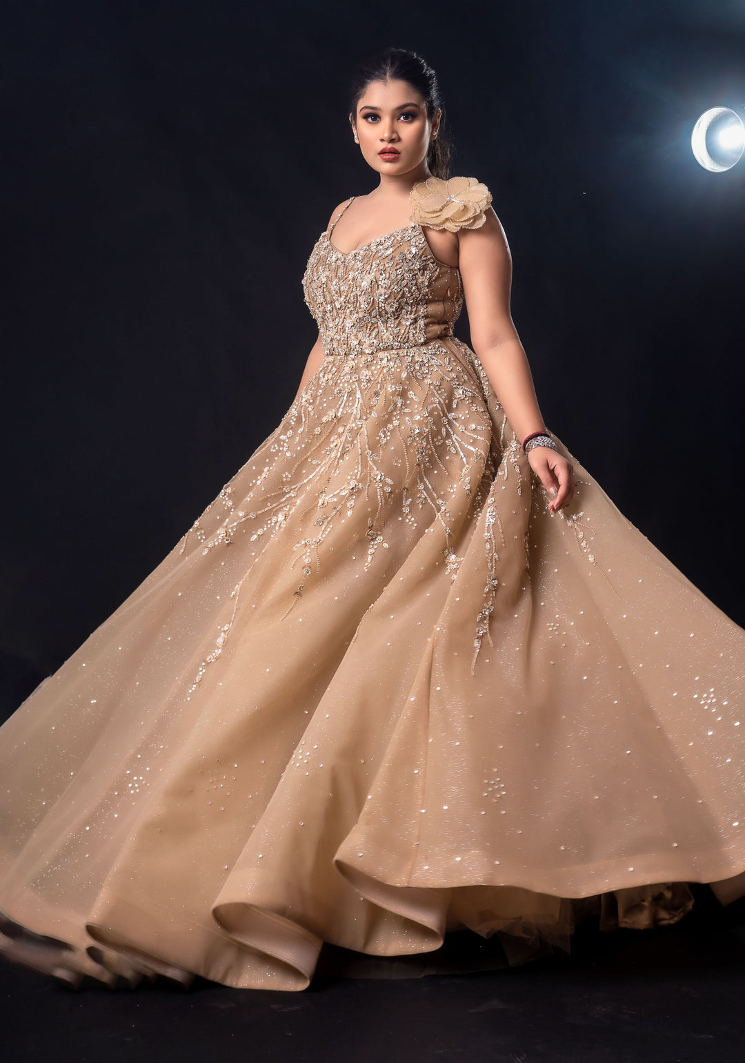 Sand Brown Gown with embroidery, Customizable, Made to Order