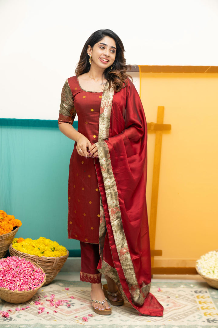 Nikitha Maroon Kurti Set| Shobitam Custom Gowns | Made To Order