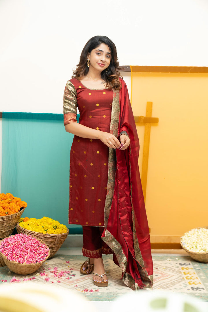 Nikitha Maroon Kurti Set| Shobitam Custom Gowns | Made To Order