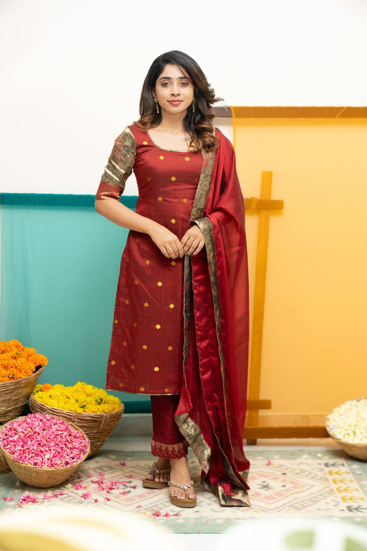 Nikitha Maroon Kurti Set| Shobitam Custom Gowns | Made To Order