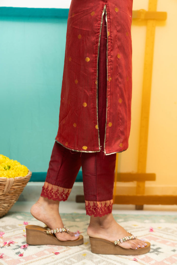 Nikitha Maroon Kurti Set| Shobitam Custom Gowns | Made To Order