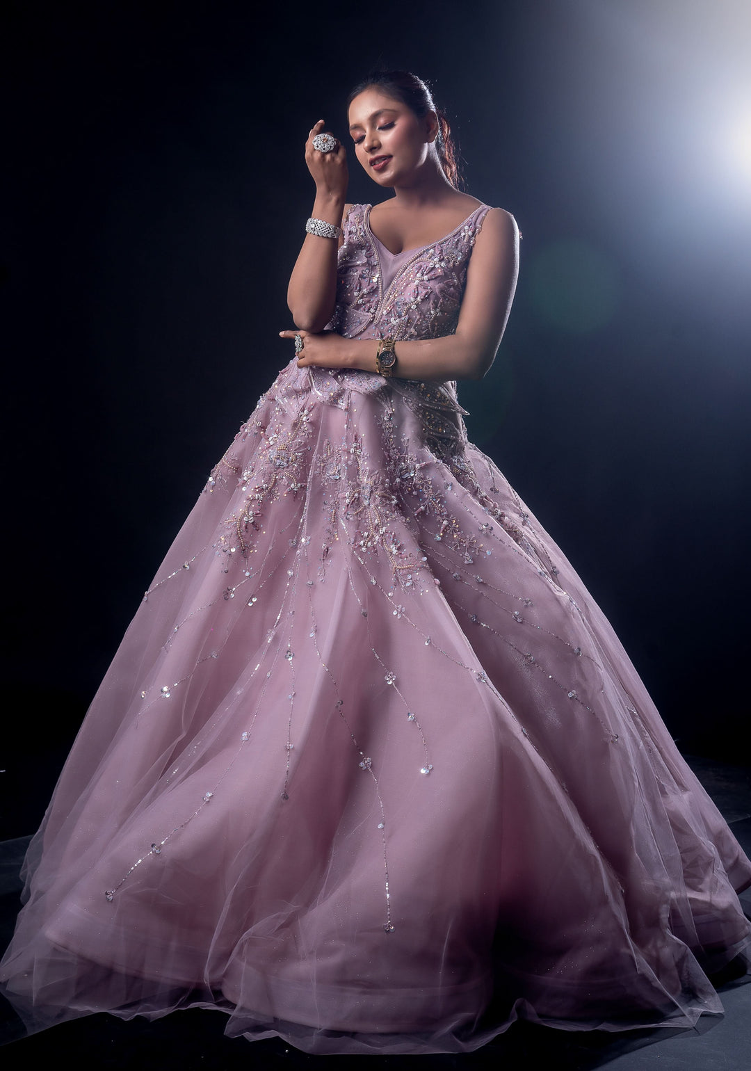 Dusty Rose Pink Gown with embroidery, Customizable, Made to Order