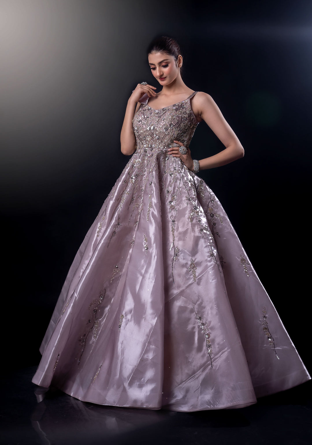 Powder Pink Gown with embroidery, Customizable, Made to Order