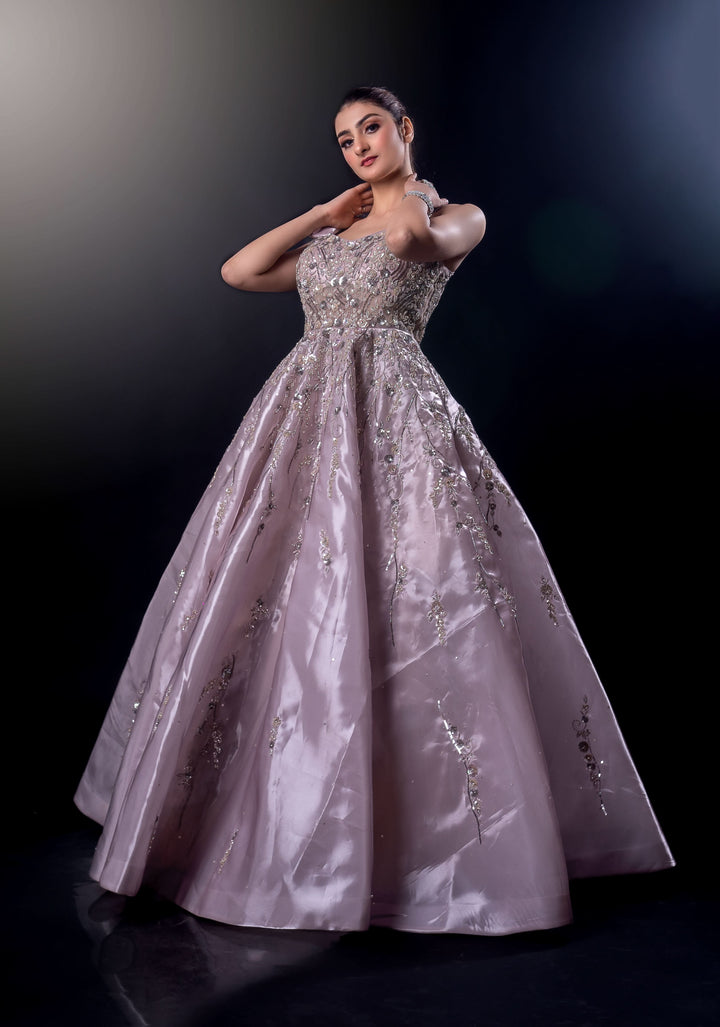 Powder Pink Gown with embroidery, Customizable, Made to Order