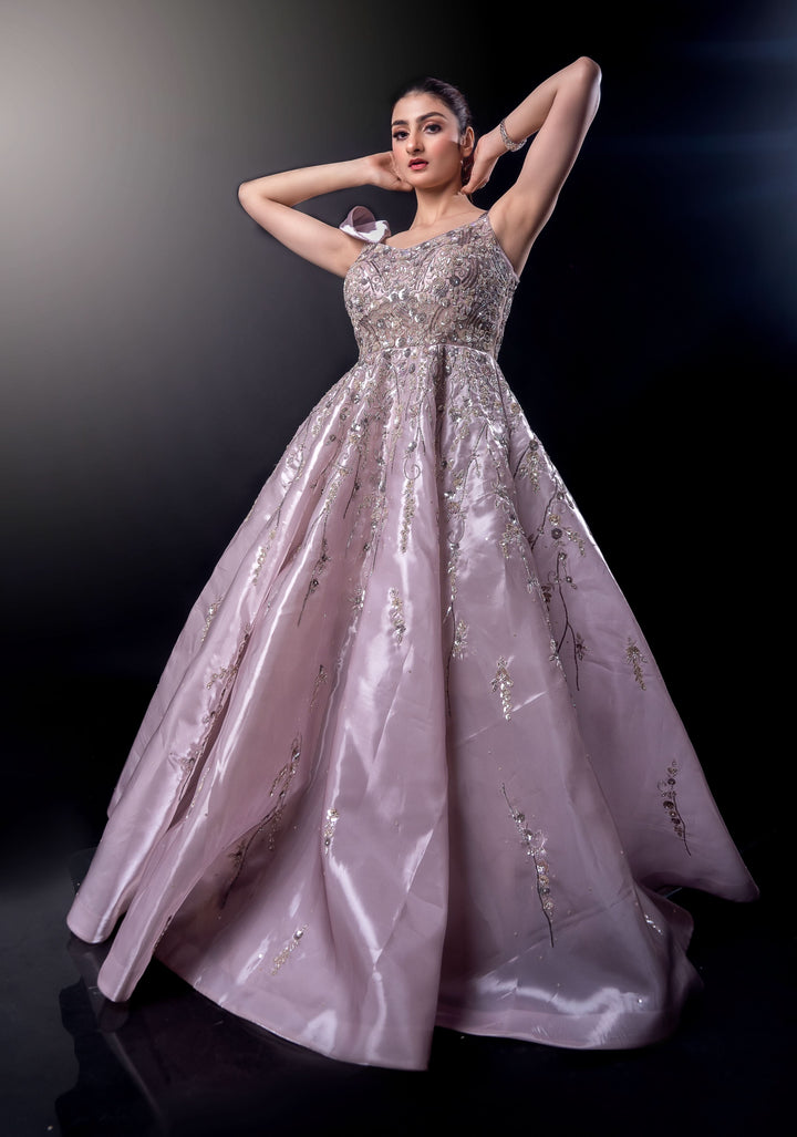 Powder Pink Gown with embroidery, Customizable, Made to Order