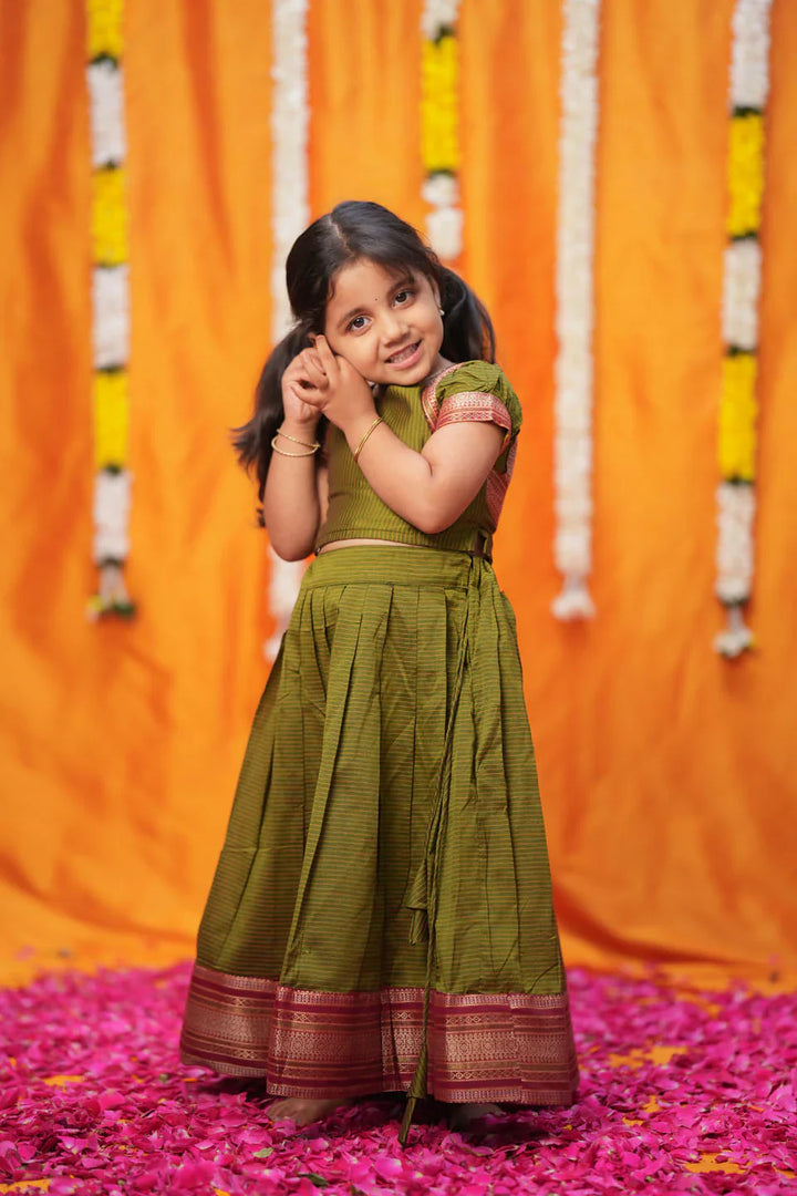 Abiradhi Green Handloom Top & Skirt Mini | Made To Order