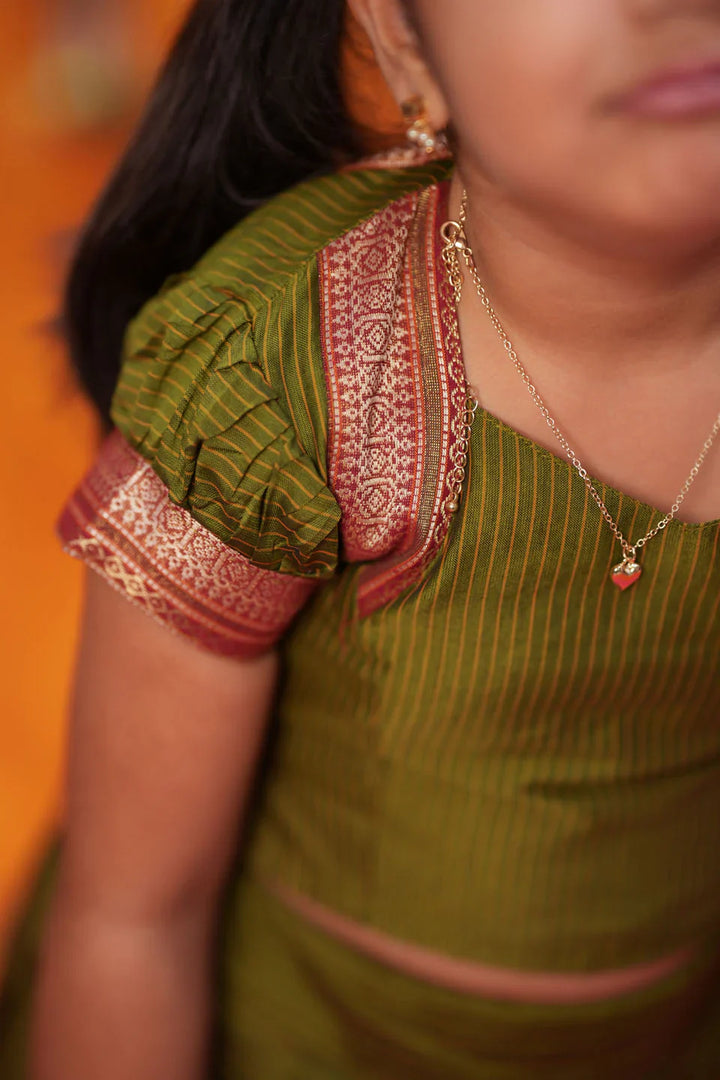 Abiradhi Green Handloom Top & Skirt Mini | Made To Order