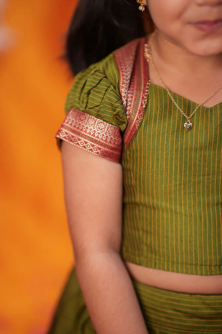 Abiradhi Green Handloom Top & Skirt Mini | Made To Order