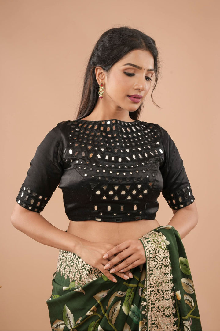 Made To Order: Black Mirror Embroidery blouse, Customizable