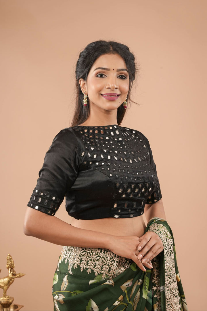 Made To Order: Black Mirror Embroidery blouse, Customizable