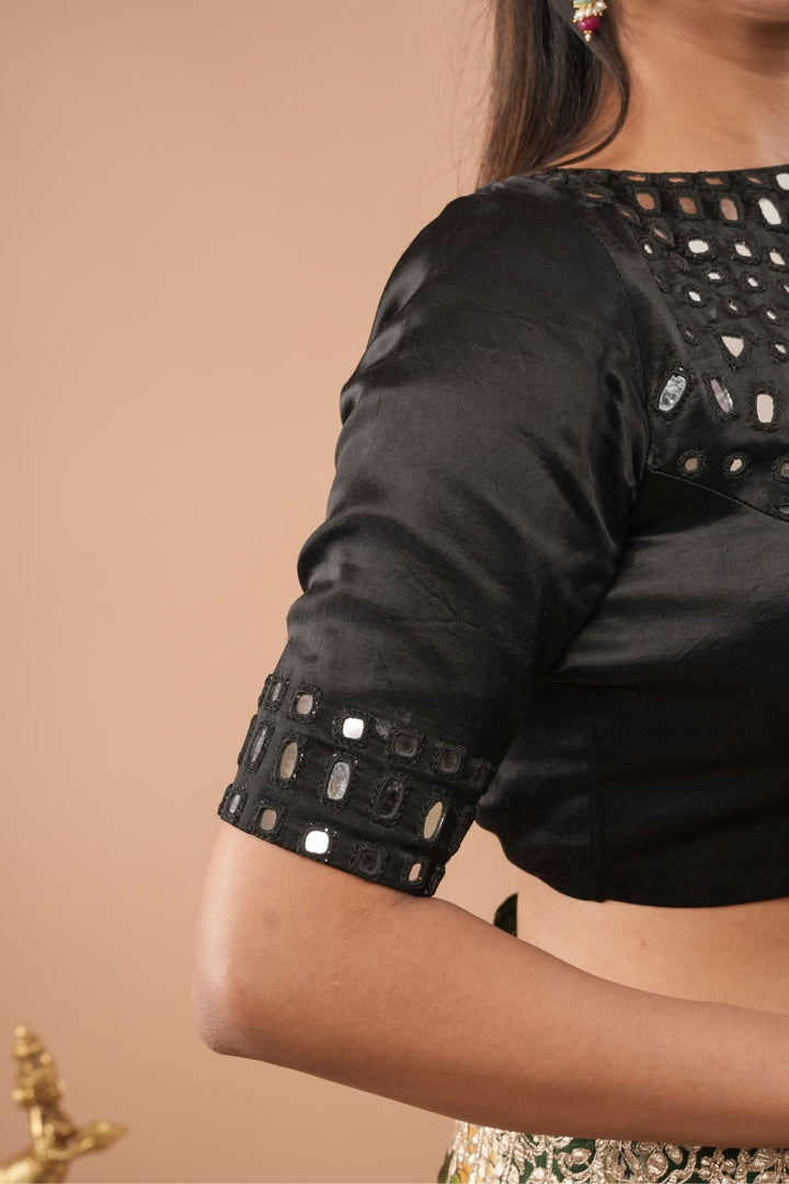 Made To Order: Black Mirror Embroidery blouse, Customizable