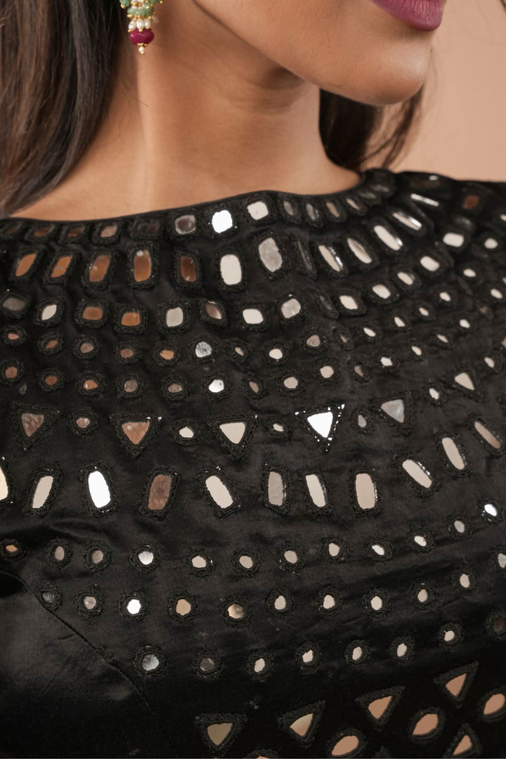 Made To Order: Black Mirror Embroidery blouse, Customizable